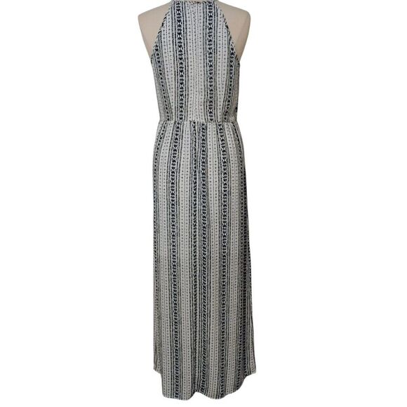 Daniel Rainn Dress Maxi High Neck Thin Straps Slit Chiffon Navy White Lined M - Picture 3 of 11